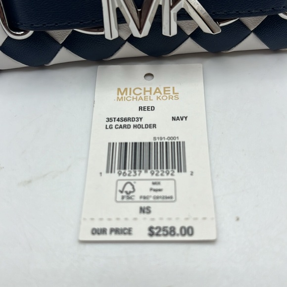 NWT Michael Kors Navy Blue Reed Leather Card ID Holder Wallet - Picture 4 of 6